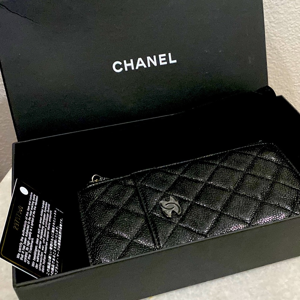 Chanel, black, phone and card holder